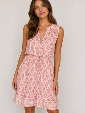 White House Black Market Pink and White Sleeveless Dress